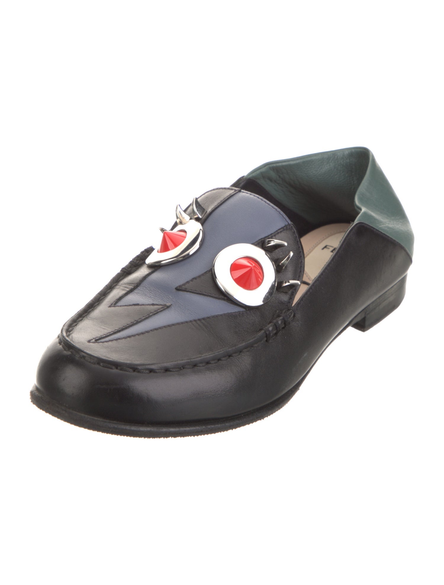 Fendi Leather Studded Accents Loafers