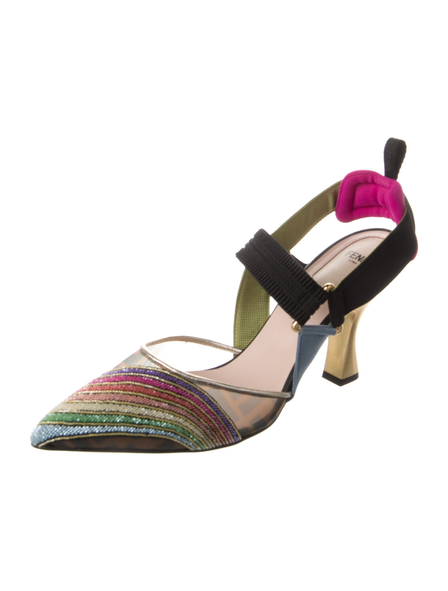 Fendi Zucca FF Logo Mesh Slingback Pumps