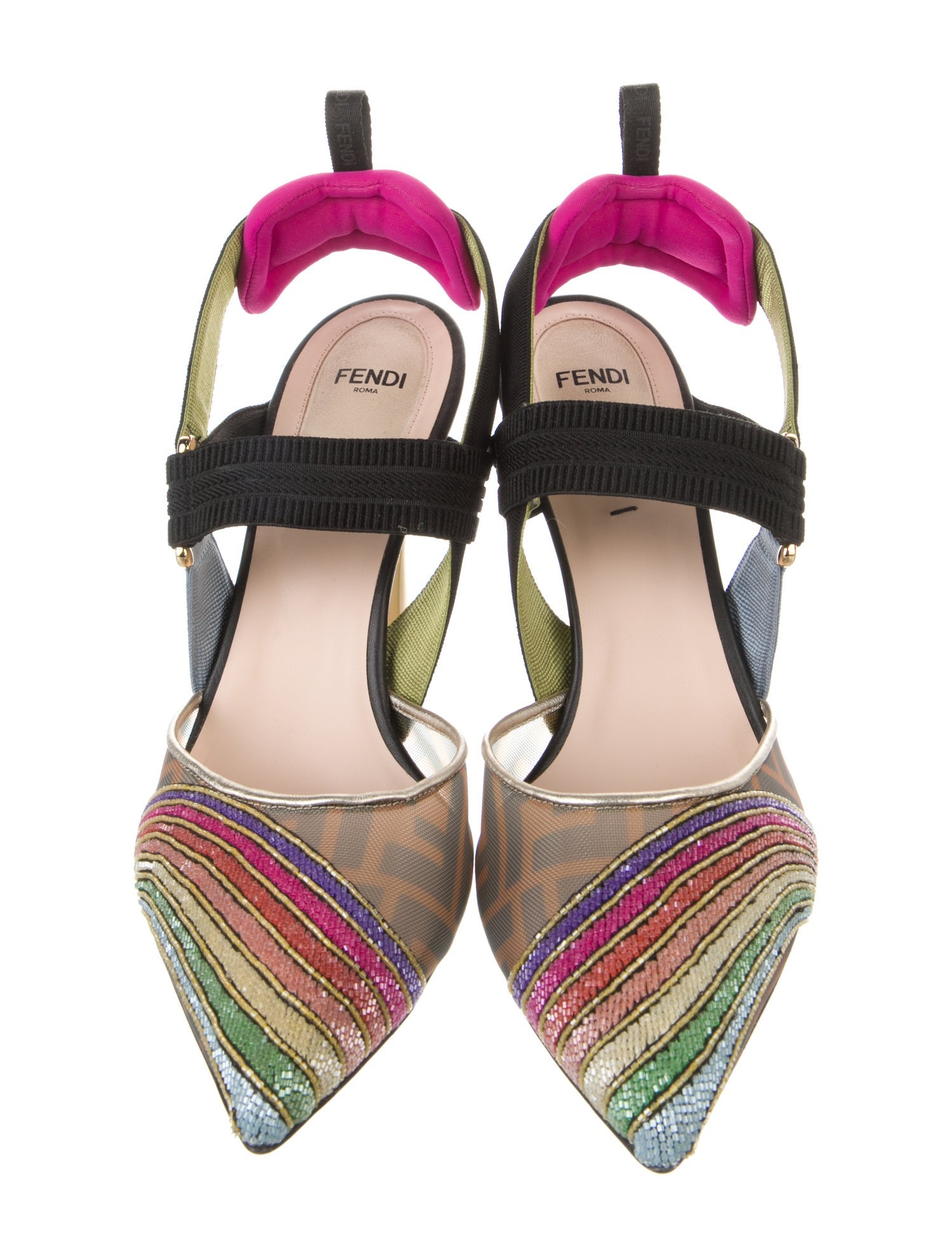 Fendi Zucca FF Logo Mesh Slingback Pumps