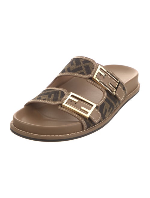 Fendi Zucca FF Logo Leather Slides