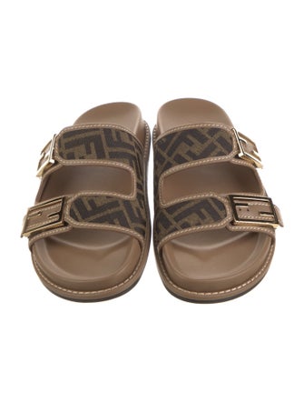 Fendi Zucca FF Logo Leather Slides