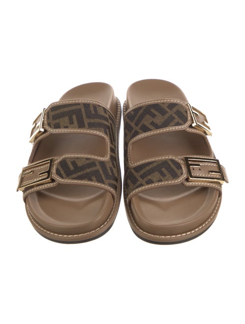 Fendi Zucca FF Logo Leather Slides