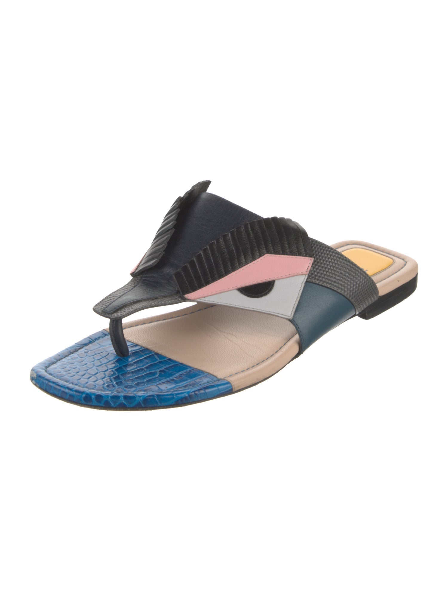 Fendi Monsters Motif Leather Slides