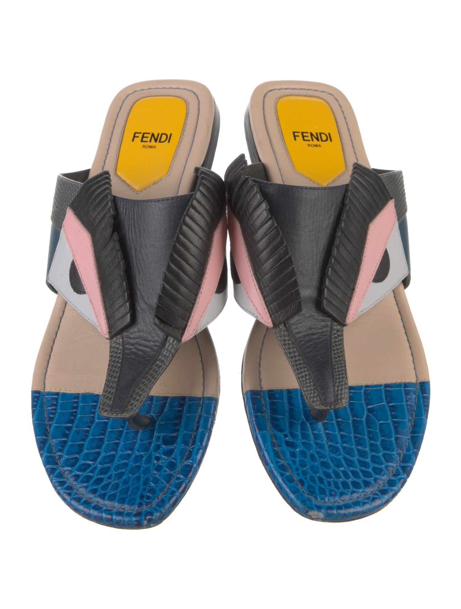 Fendi Monsters Motif Leather Slides