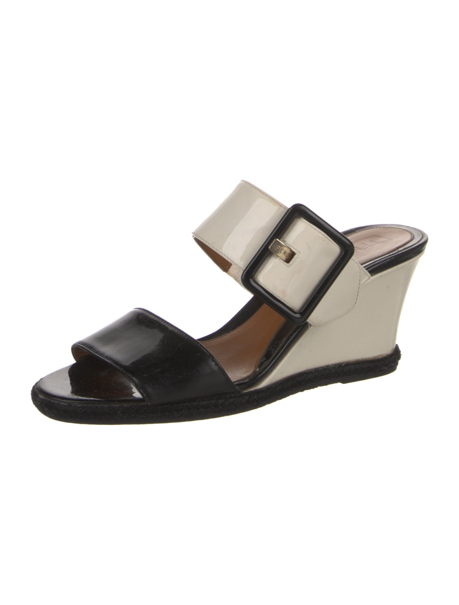 Fendi Patent Leather Colorblock Pattern Slides