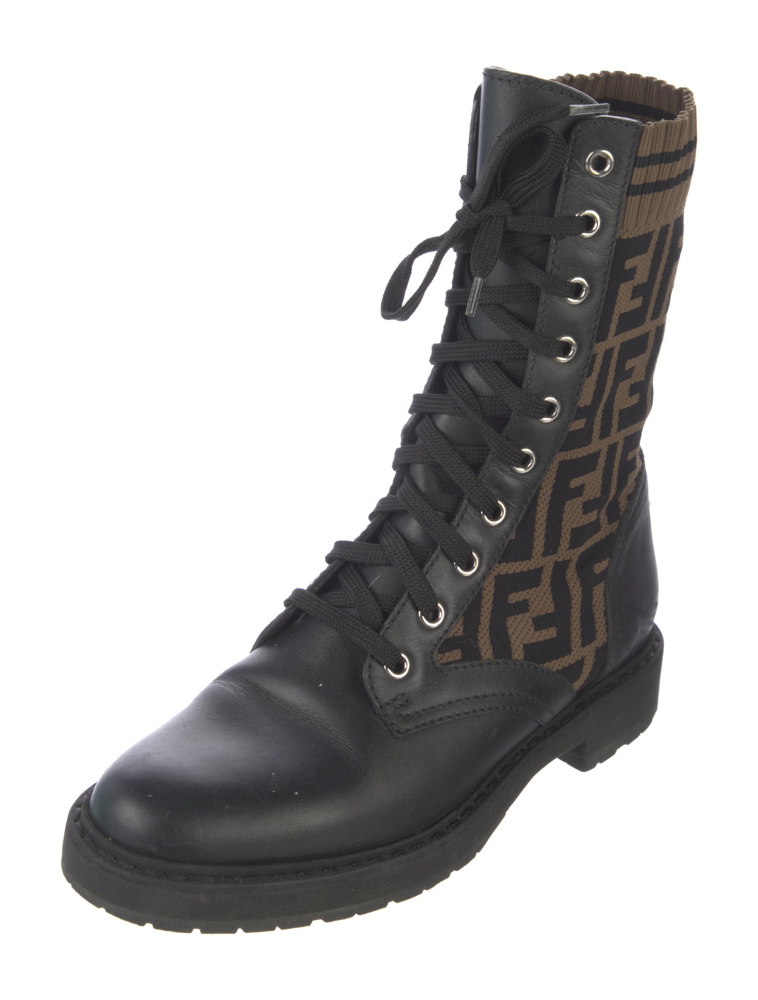 Fendi Zucca FF Logo Printed Combat Boots