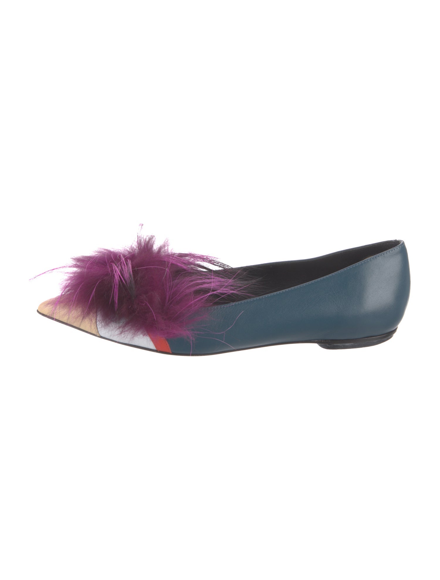 Fendi Leather Fur Trim Flats