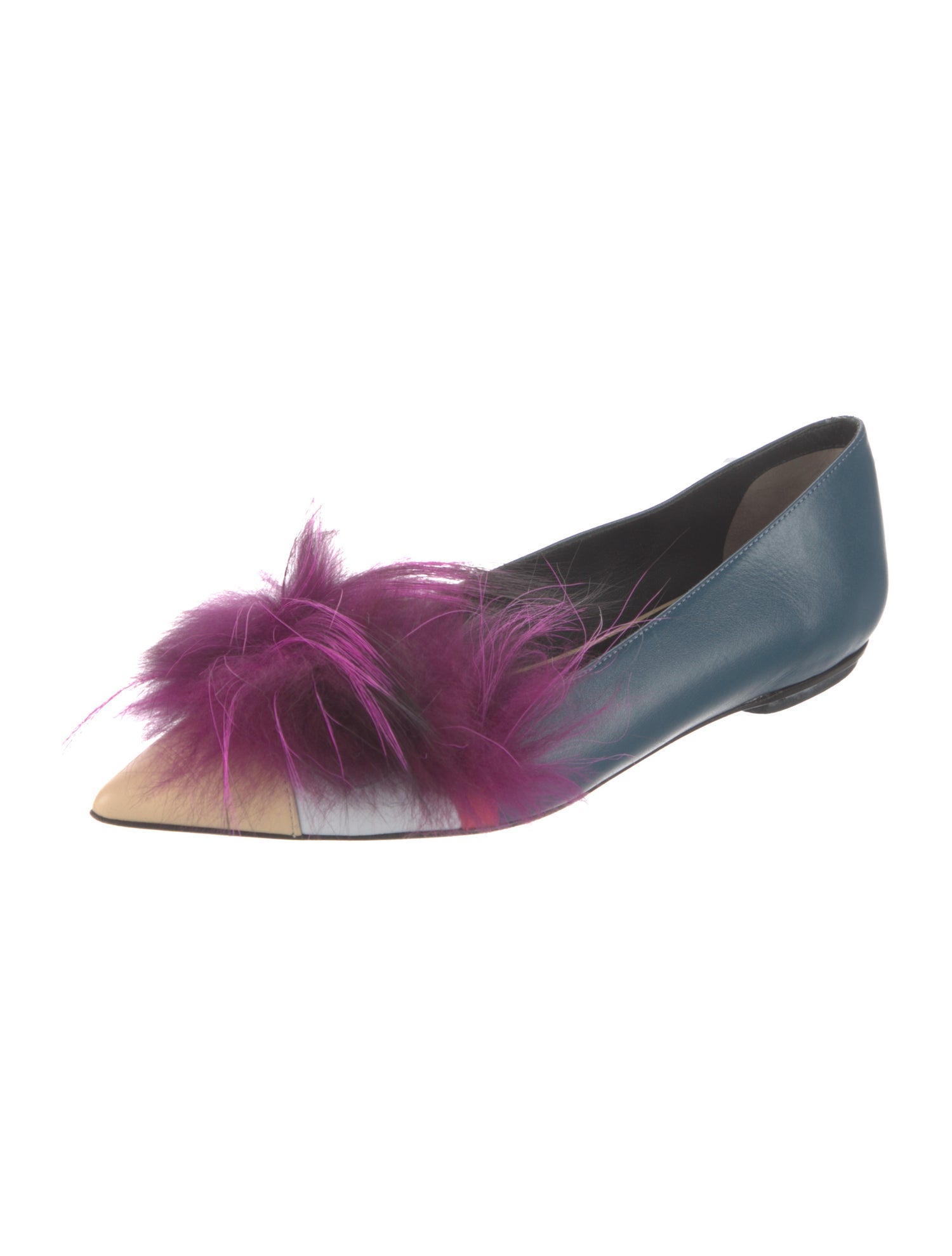 Fendi Leather Fur Trim Flats