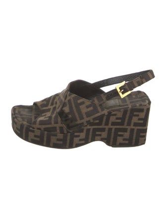 Fendi Zucca FF Logo Canvas Slingback Sandals