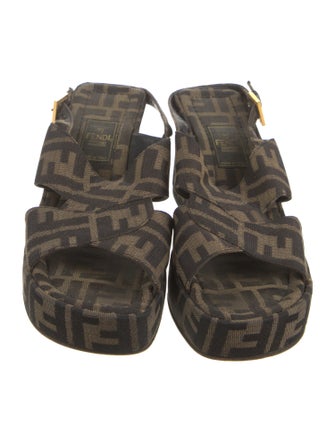 Fendi Zucca FF Logo Canvas Slingback Sandals