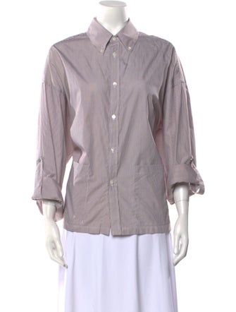 Fendi Striped Three-Quarter Sleeve Button-Up Top