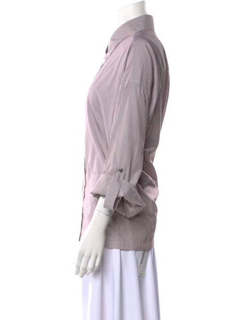 Fendi Striped Three-Quarter Sleeve Button-Up Top