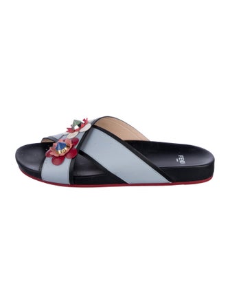 Fendi Flowerland Leather Slides