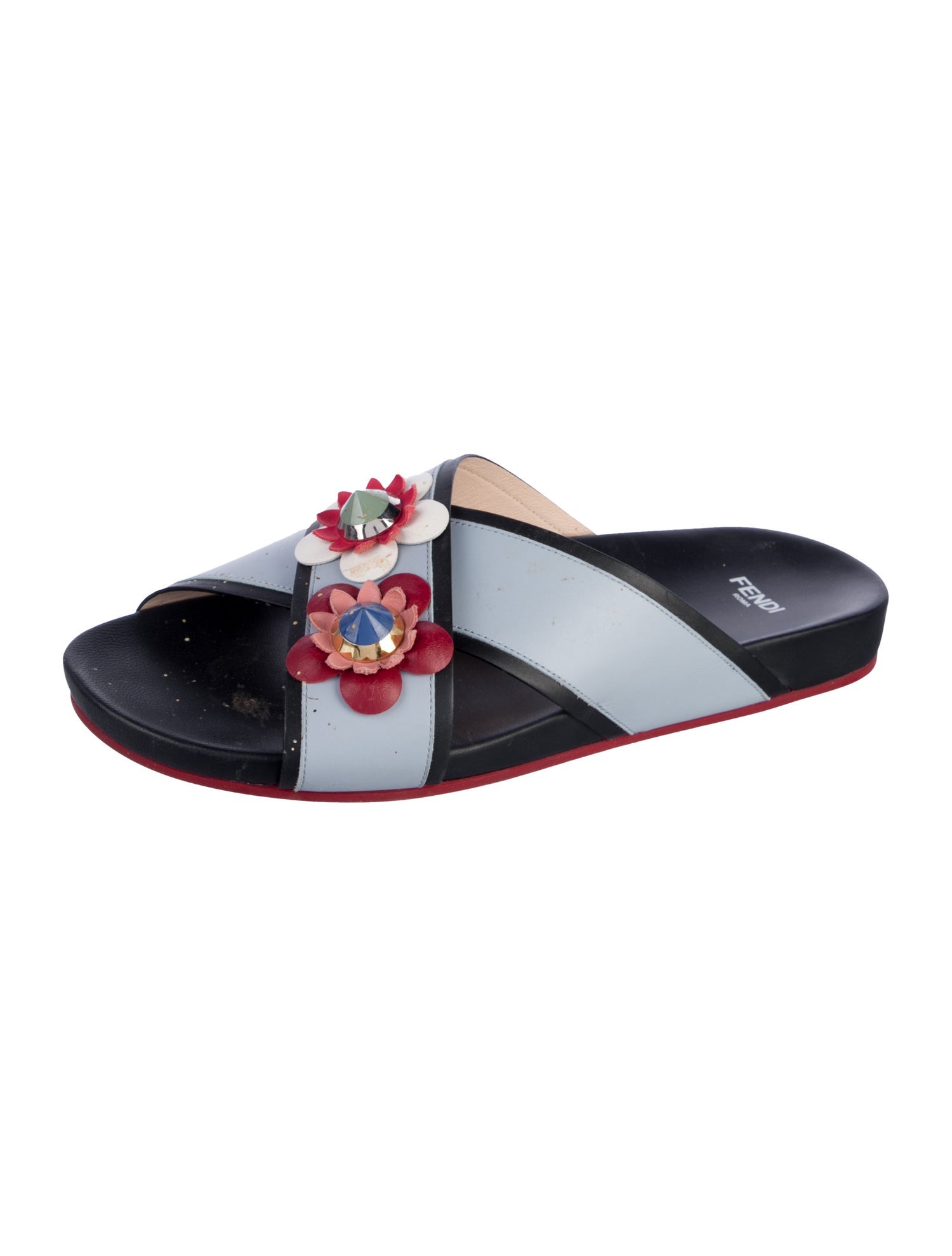 Fendi Flowerland Leather Slides