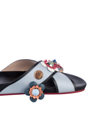 Fendi Flowerland Leather Slides
