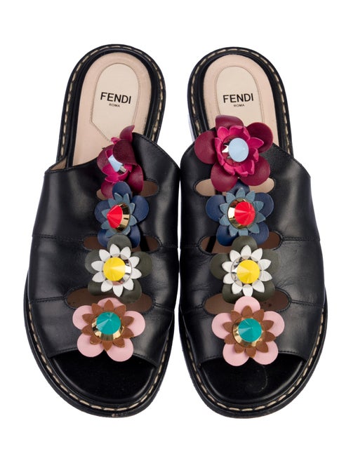 Fendi Leather Studded Accents Slides
