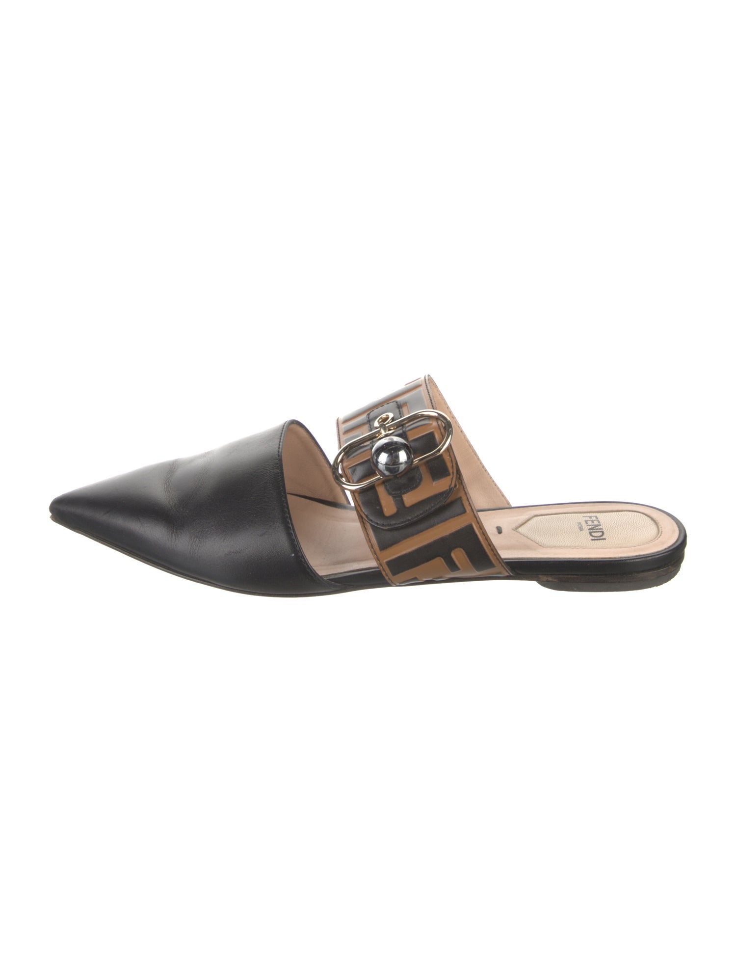 Fendi Zucca FF Logo Leather Mules