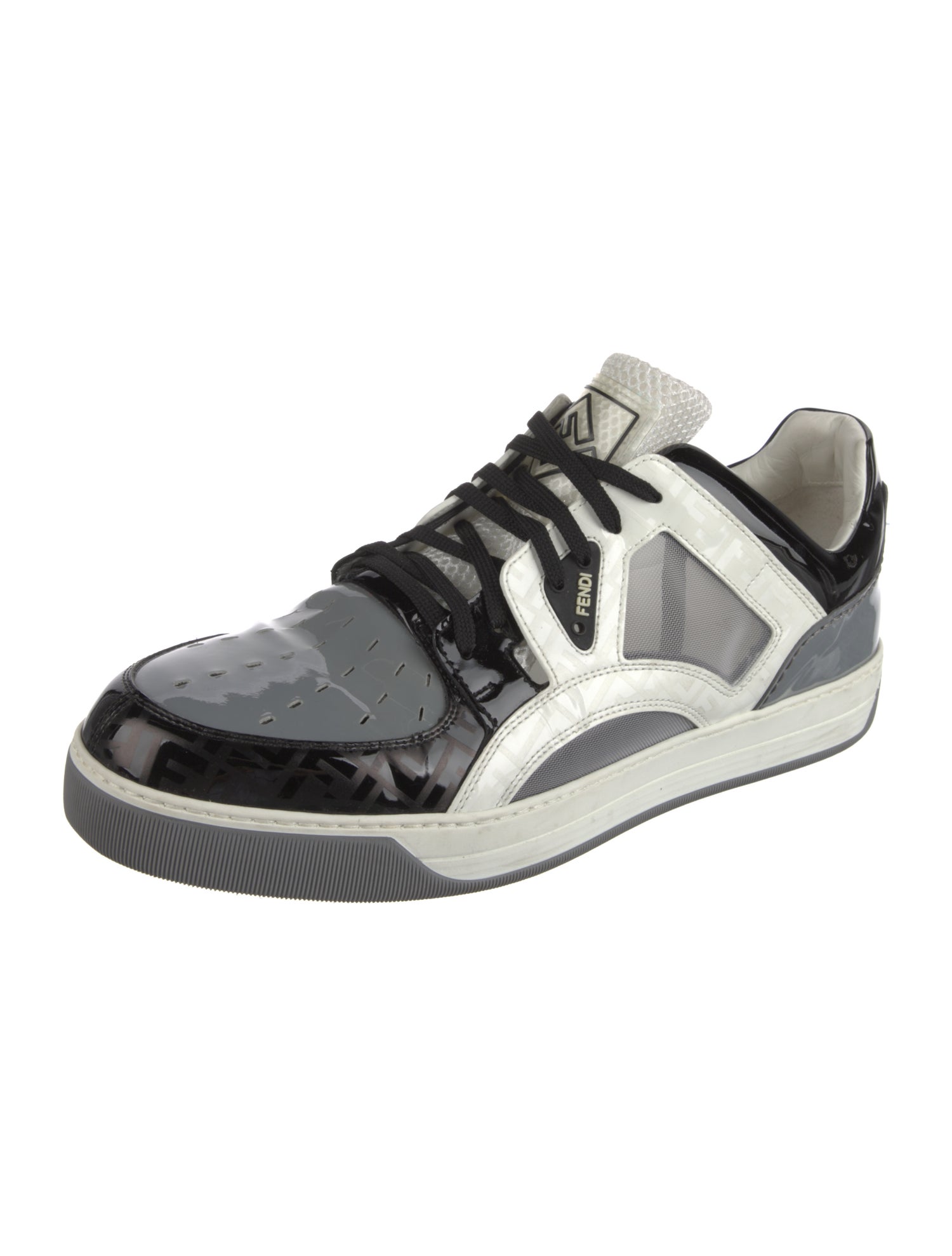 Fendi Patent Leather Colorblock Pattern Sneakers