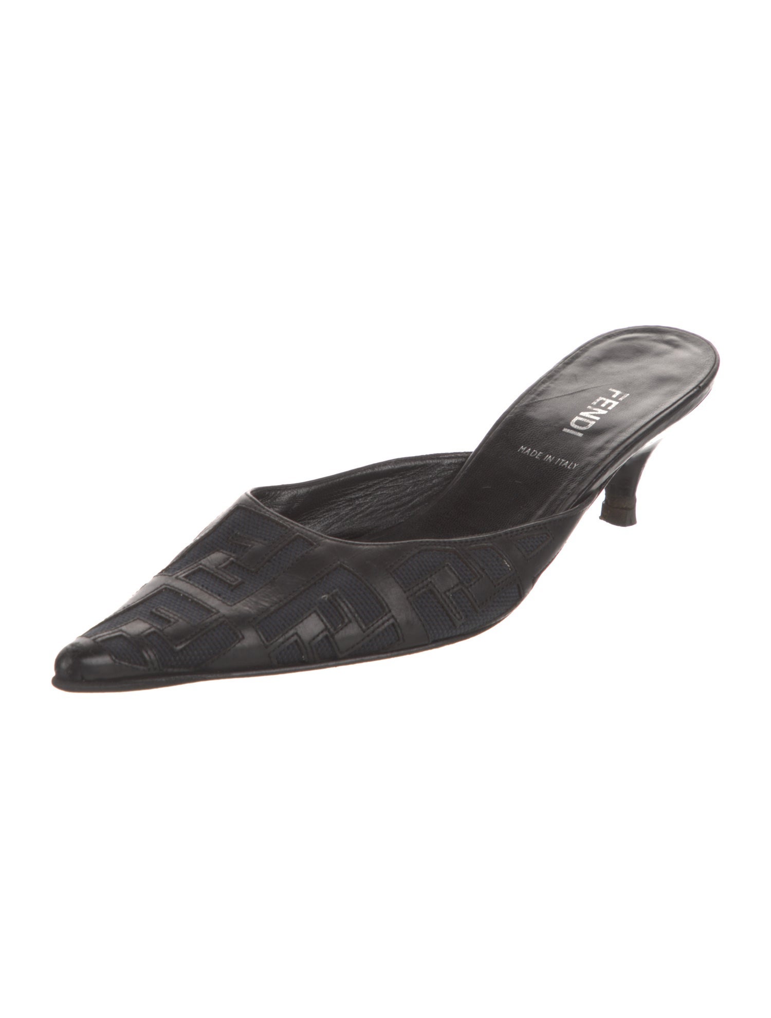 Fendi Zucca FF Logo Patent Leather Mules