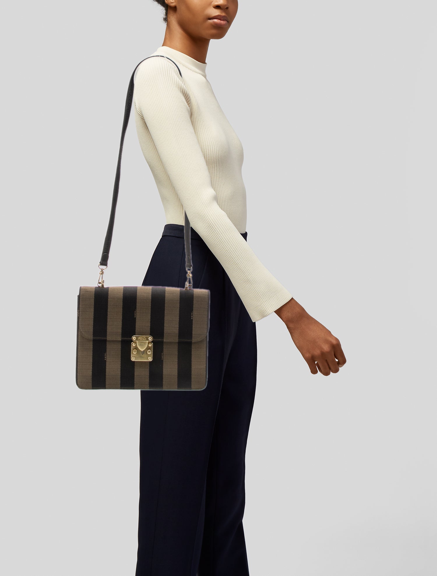 Fendi Pequin Shoulder Bag Vintage