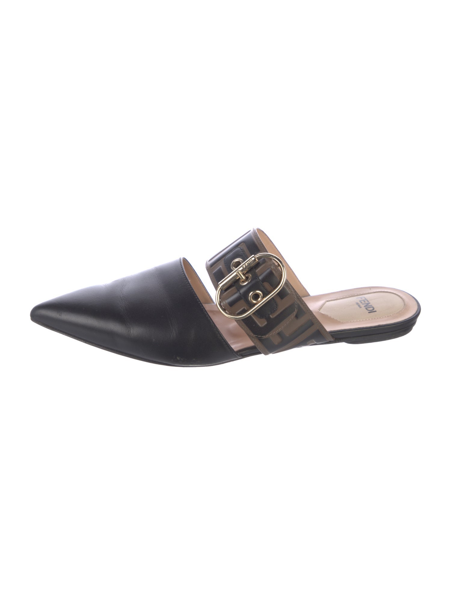 Fendi Zucca FF Logo Leather Mules