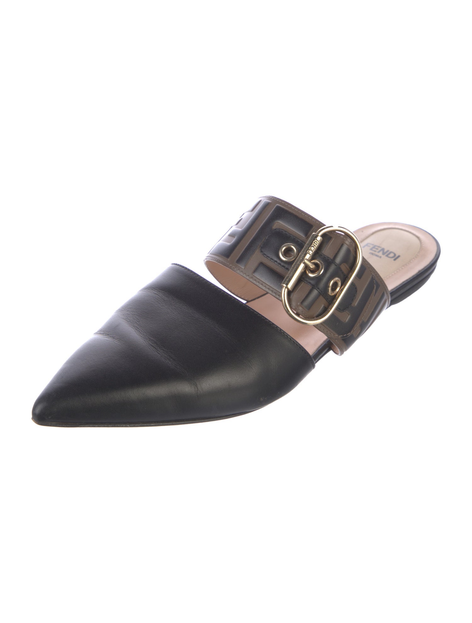 Fendi Zucca FF Logo Leather Mules