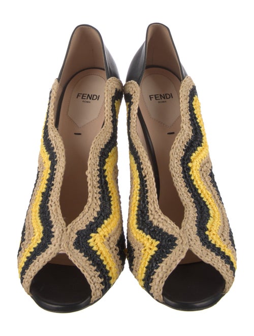 Fendi Raffia Colorblock Pattern Mules