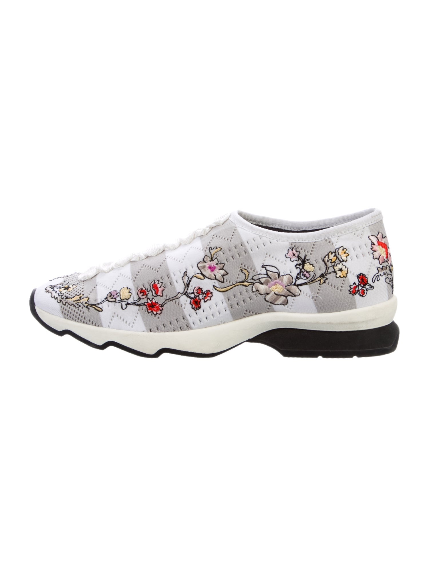 Fendi Floral Print Embroidered Accent Sneakers