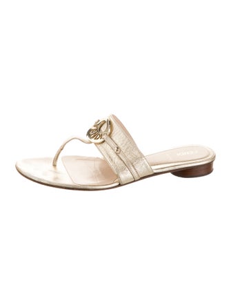 Fendi Zucca FF Logo Leather Slides