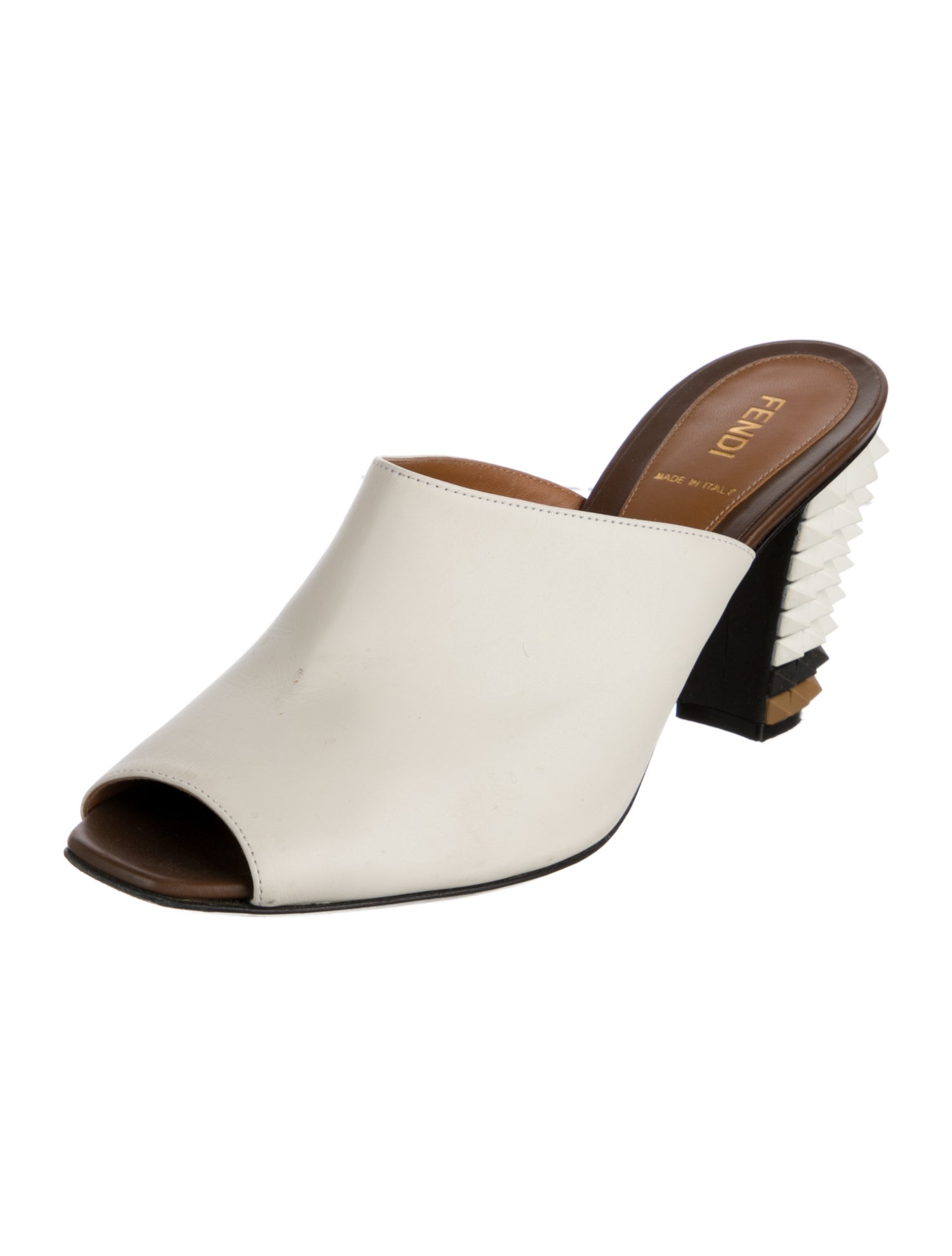 Fendi Leather Studded Accents Slides