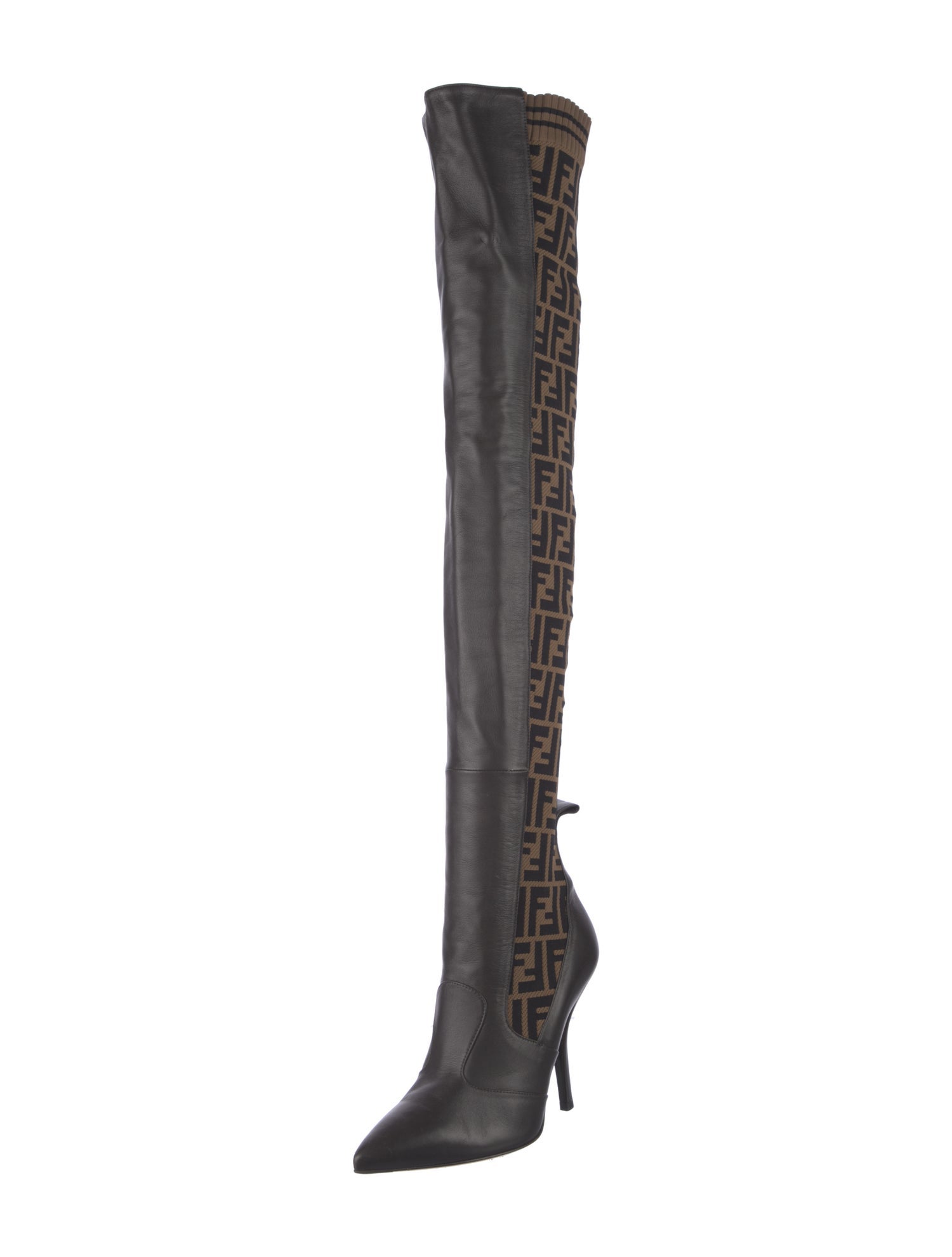 Fendi Zucca FF Logo Leather Sock Boots