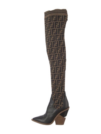 Fendi Zucca FF Logo Leather Sock Boots