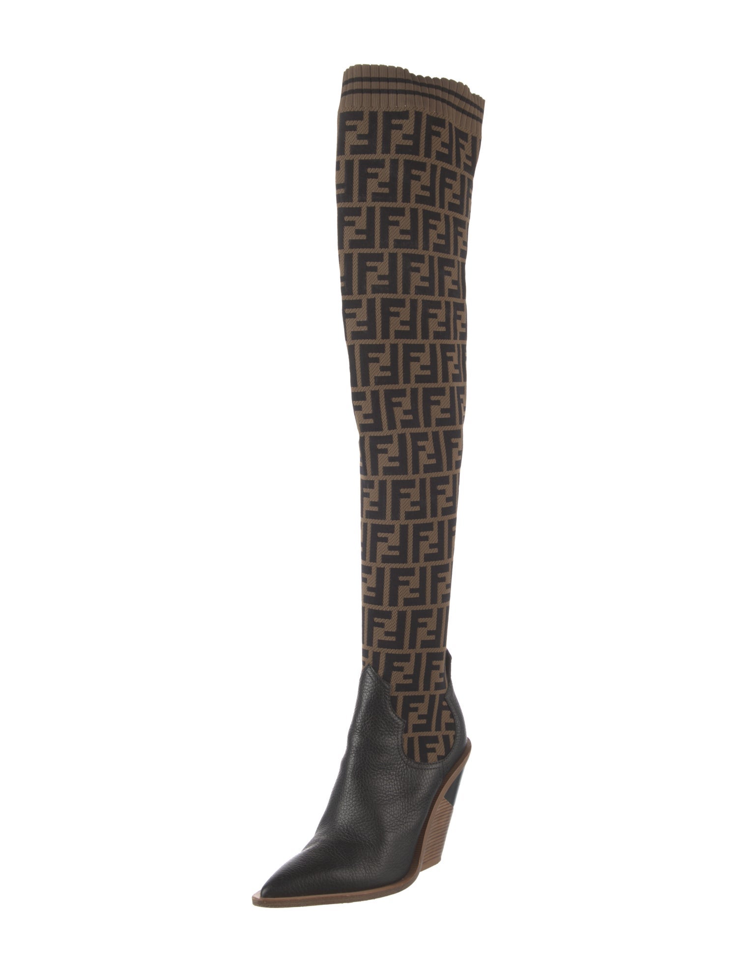 Fendi Zucca FF Logo Leather Sock Boots