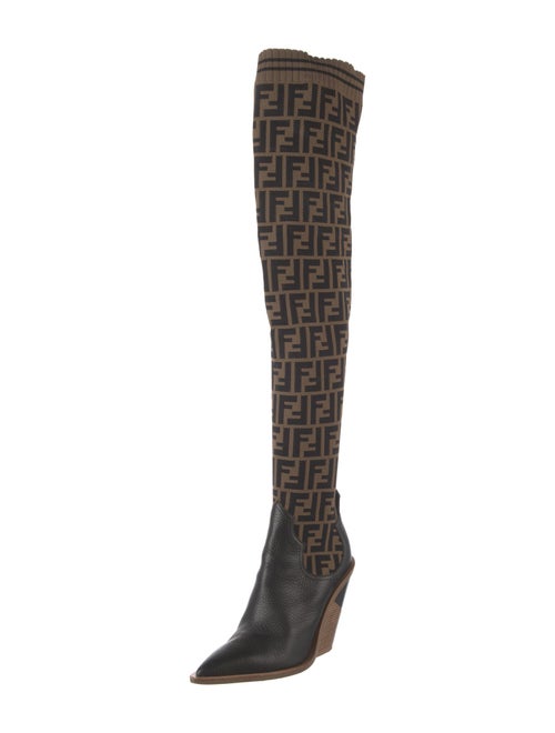 Fendi Zucca FF Logo Leather Sock Boots