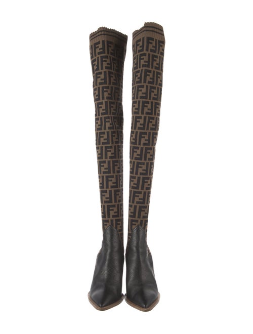 Fendi Zucca FF Logo Leather Sock Boots