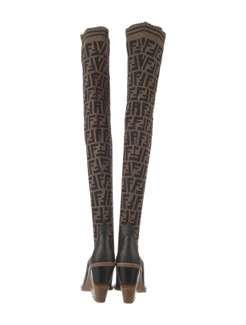 Fendi Zucca FF Logo Leather Sock Boots