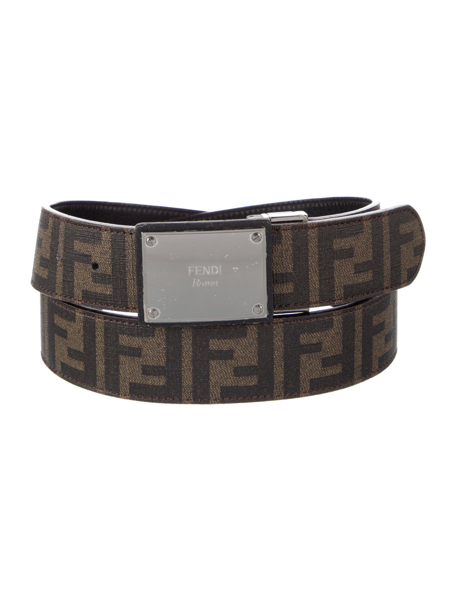 Fendi Zucca FF Logo Leather Trim Embellishment Waist Belt