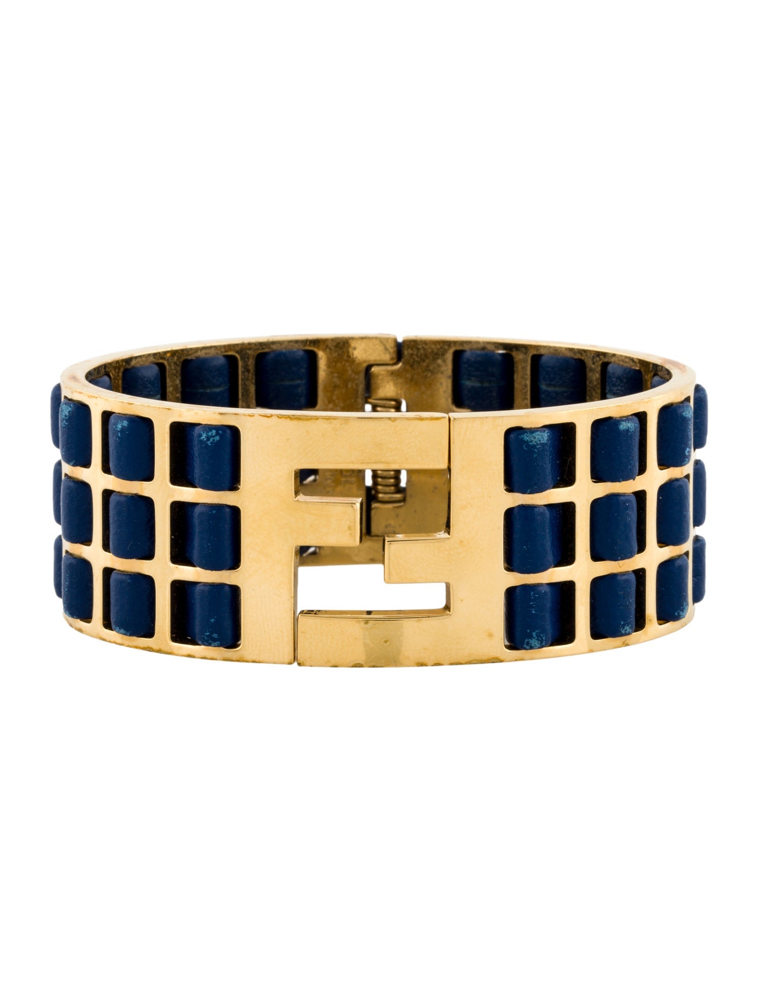 Fendi Leather Fendista Hinged Bangle Braclet