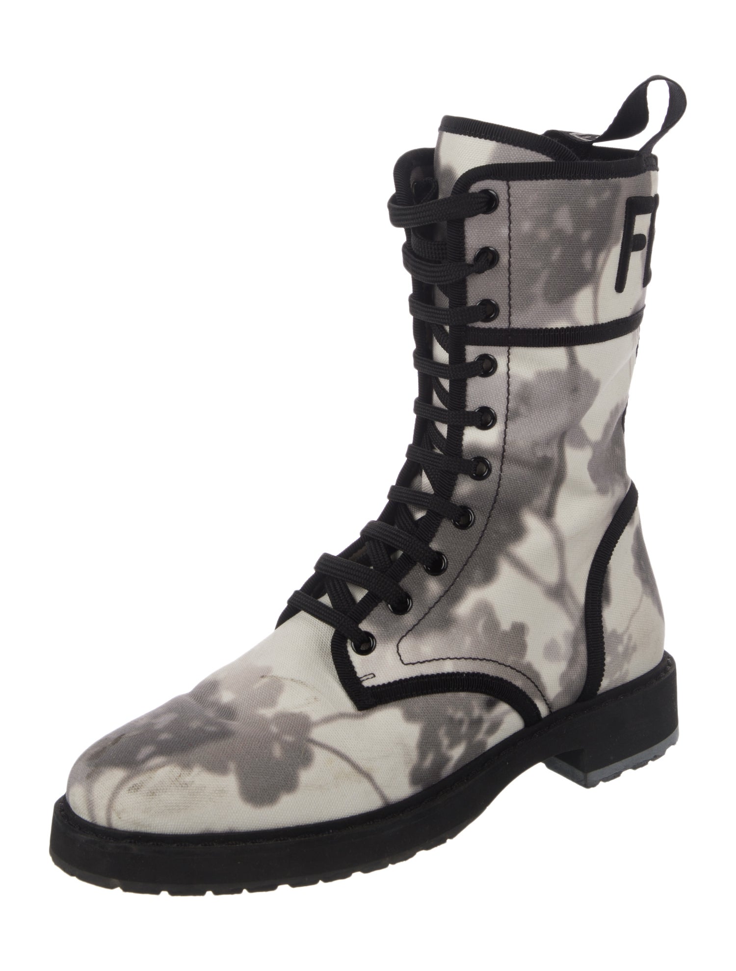 Fendi Canvas Printed Combat Boots