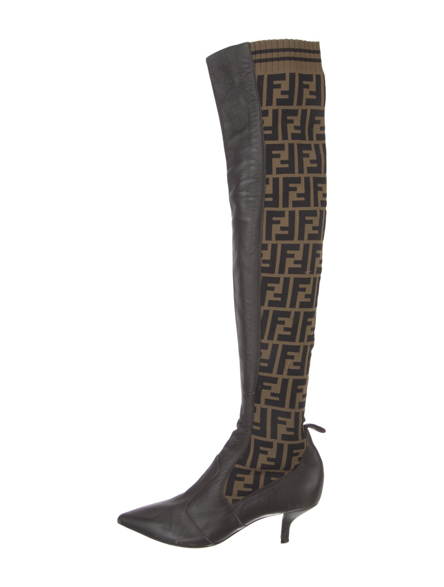 Fendi Zucca FF Logo Leather Sock Boots