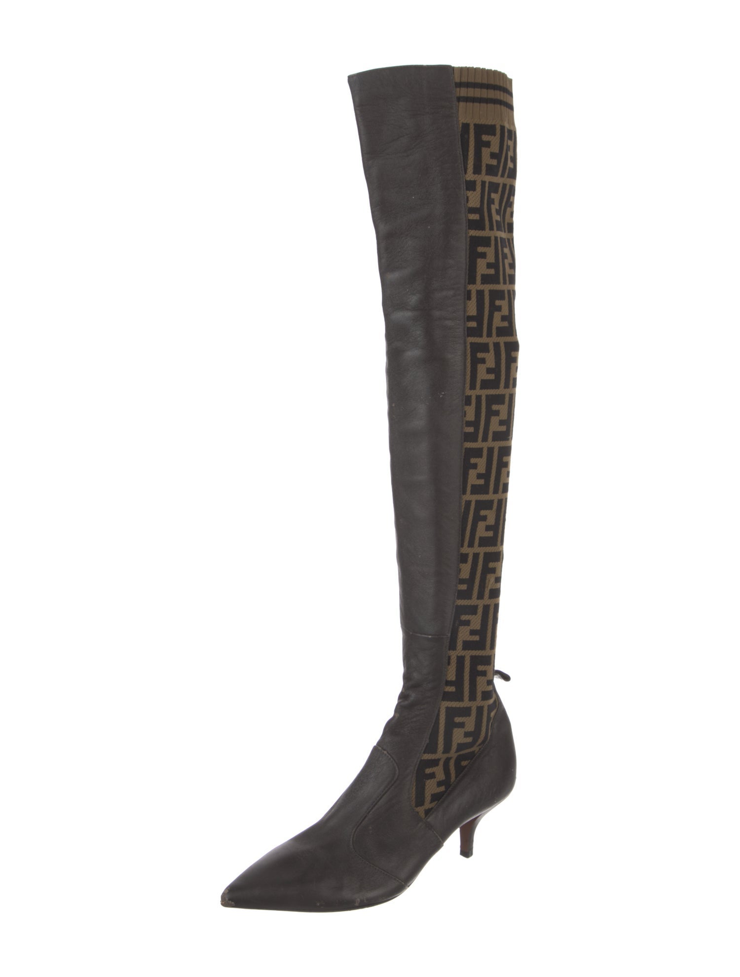 Fendi Zucca FF Logo Leather Sock Boots