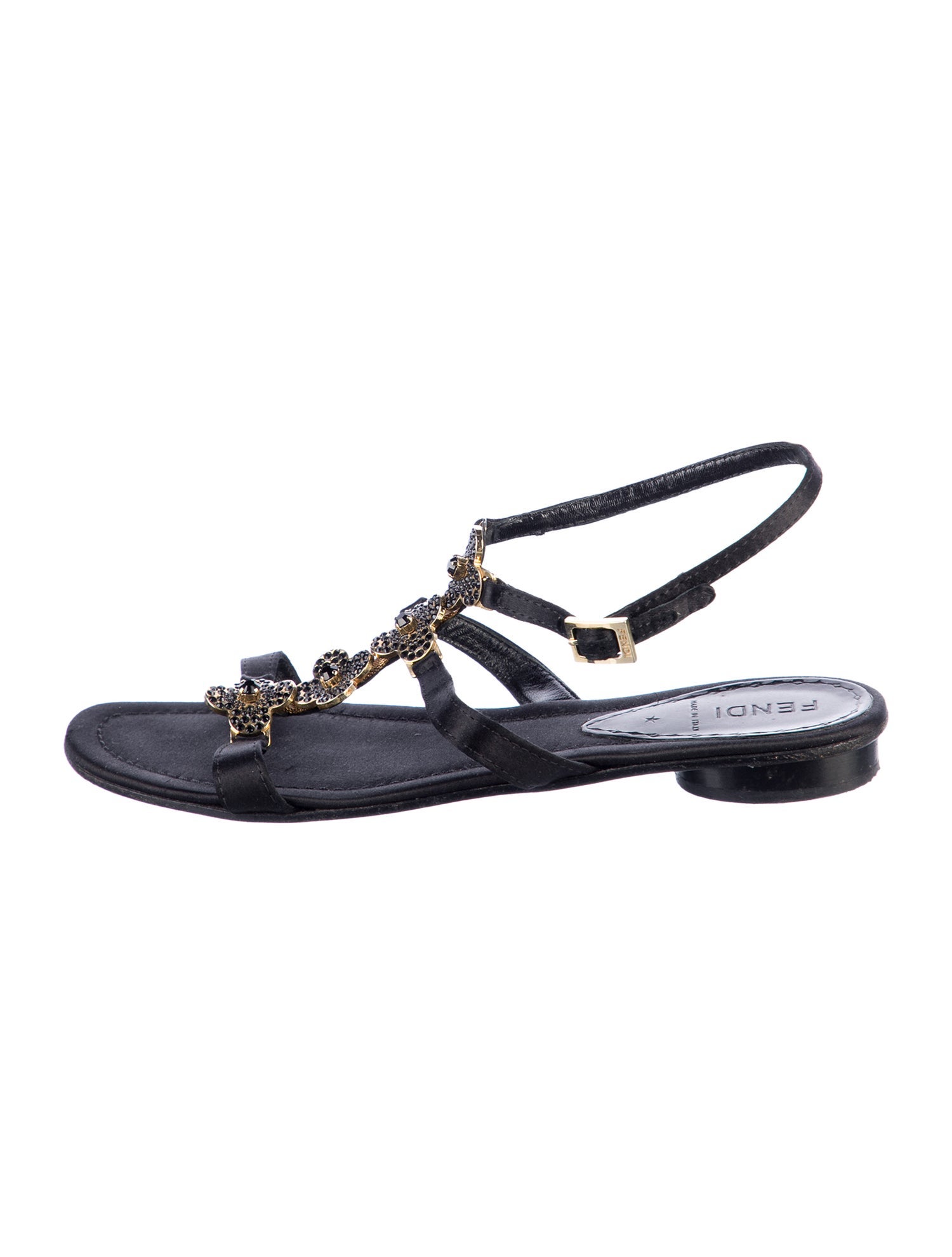 Fendi Satin Crystal Embellishments Slingback Sandals