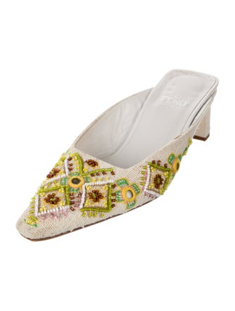 Fendi Printed Embroidered Accent Mules