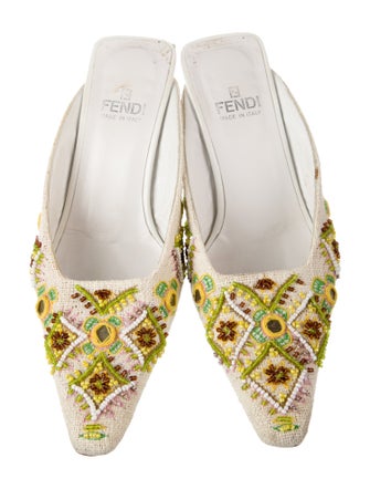 Fendi Printed Embroidered Accent Mules