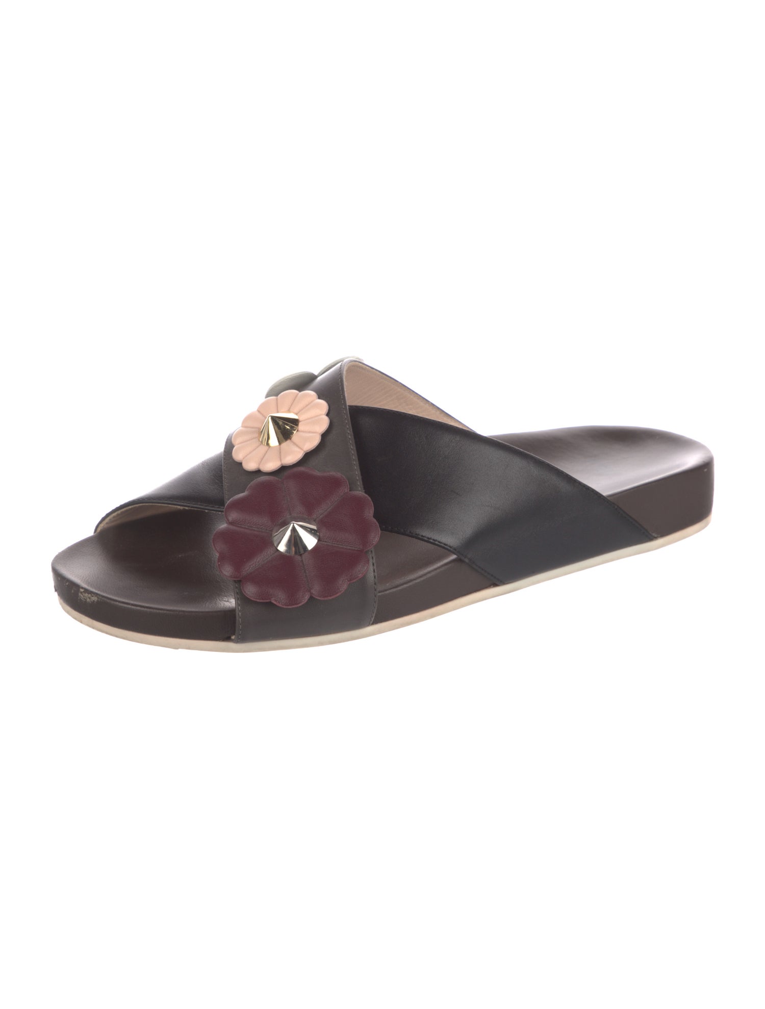 Fendi Spike Accents Leather Slides