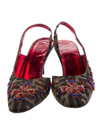 Fendi Zucca FF Logo Canvas Slingback Pumps
