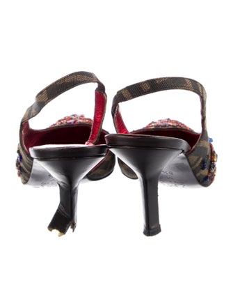 Fendi Zucca FF Logo Canvas Slingback Pumps