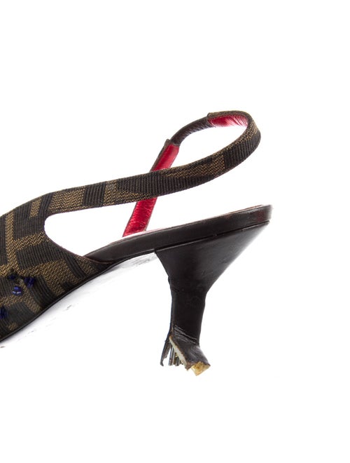 Fendi Zucca FF Logo Canvas Slingback Pumps
