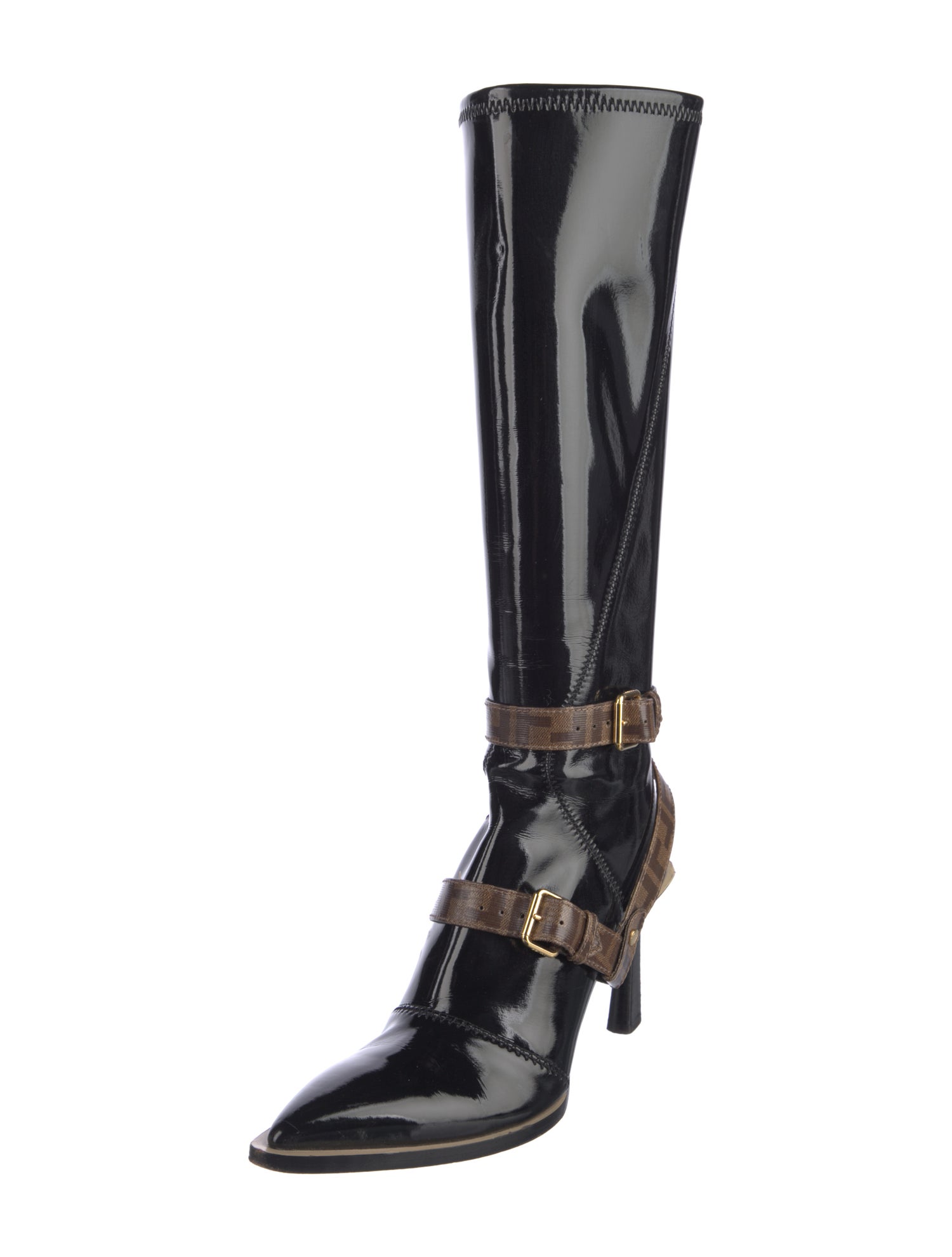 Fendi Zucca FF Logo Patent Leather Combat Boots