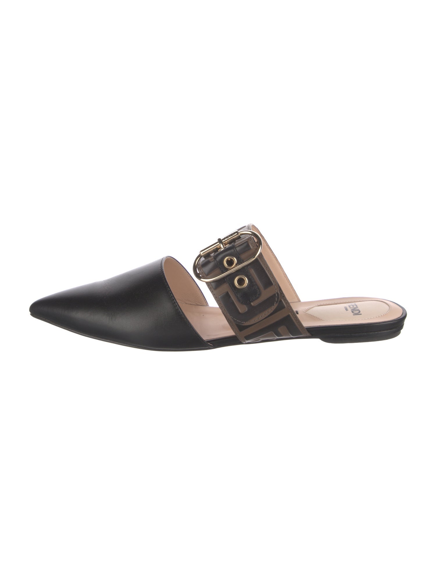 Fendi Zucca FF Logo Leather Mules